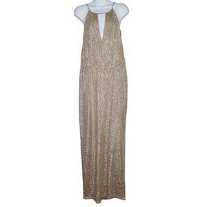 TESSORA Nude Sequin Keyhole Maxi Dress